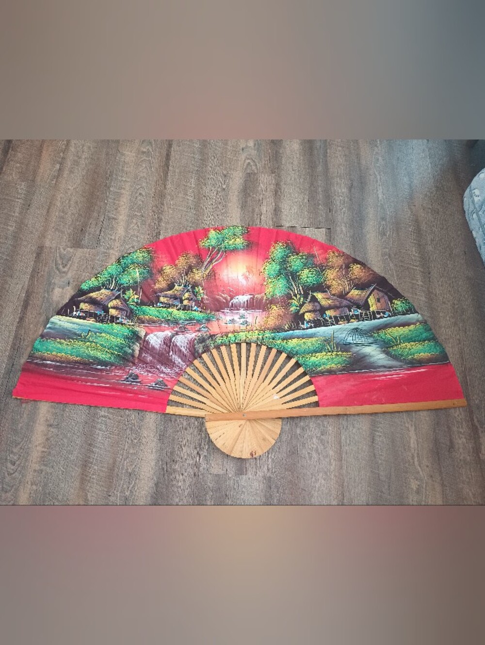 Wall Fan Hand-Painted Fabric And Bamboo Folding Wall Art Asian Themed